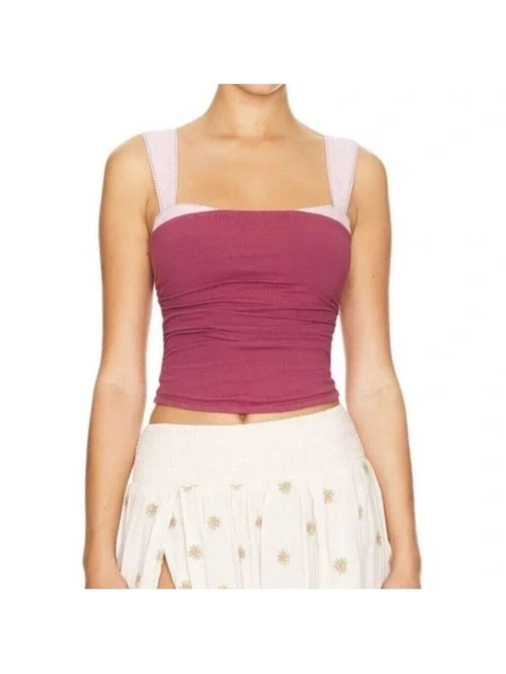 Free People 2 Tone Cropped Tank in Wild Ginger Combo Cotton Sz Medium